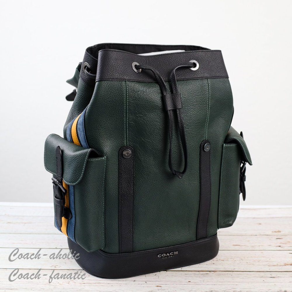 NWT Coach CB903 Hudson Backpack With Varsity Stripe in Amazon Green/Denim Multi - Picture 10 of 12